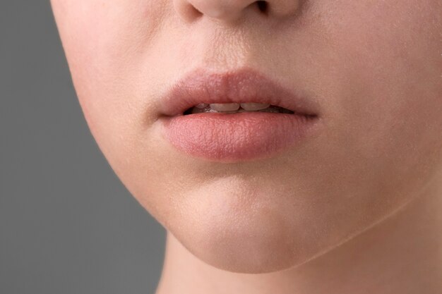 Close up portrait of woman with hydrated skin