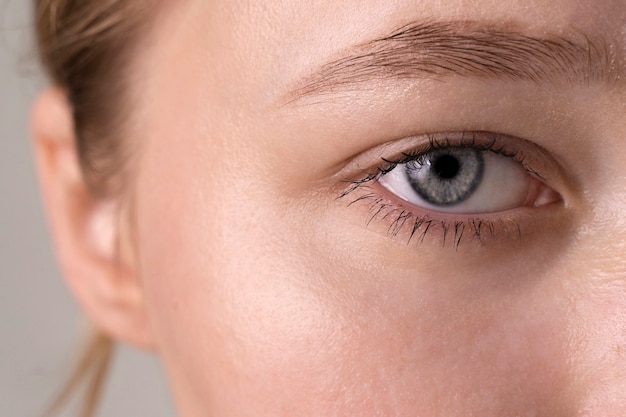 Close up portrait of woman with hydrated skin