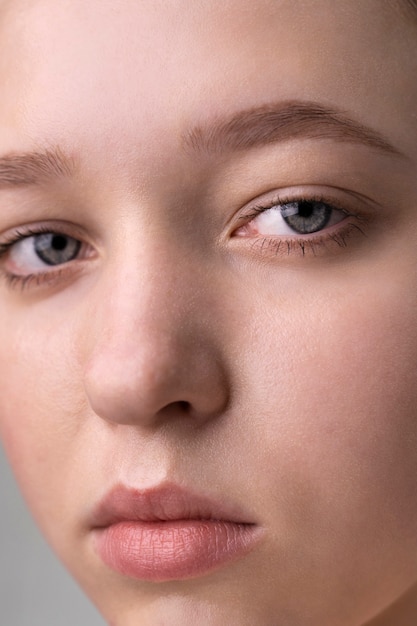 Close up on portrait of woman with hydrated skin