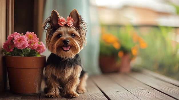 Free Photo close up portrait on yorkshire dog