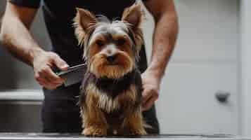 Free photo close up portrait on yorkshire dog