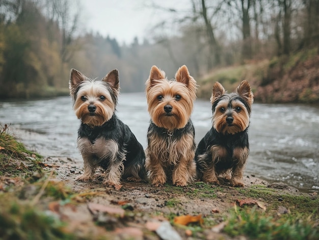 Close up portrait on yorkshire dogs