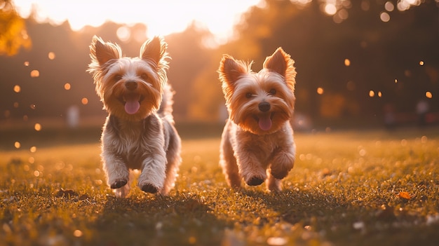 Close up portrait on yorkshire dogs