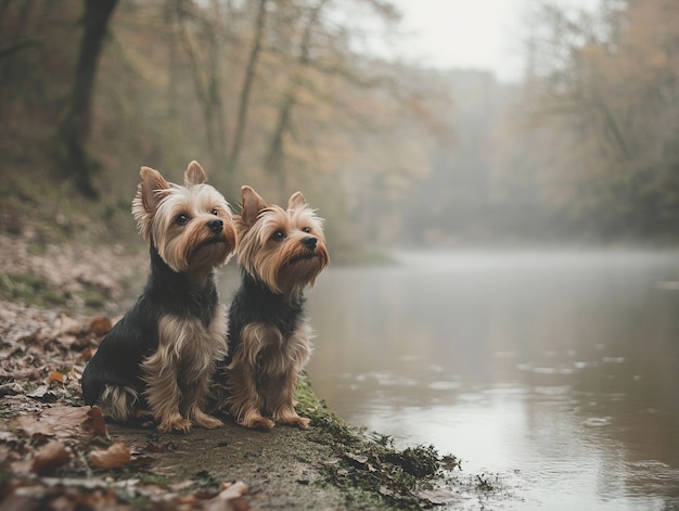 Close up portrait on yorkshire dogs