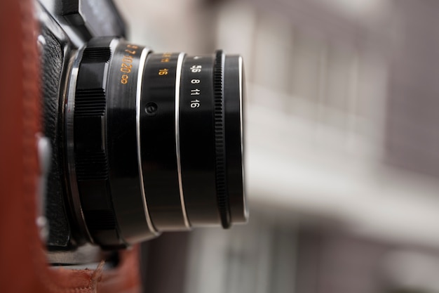 Close-up of professional camera lens