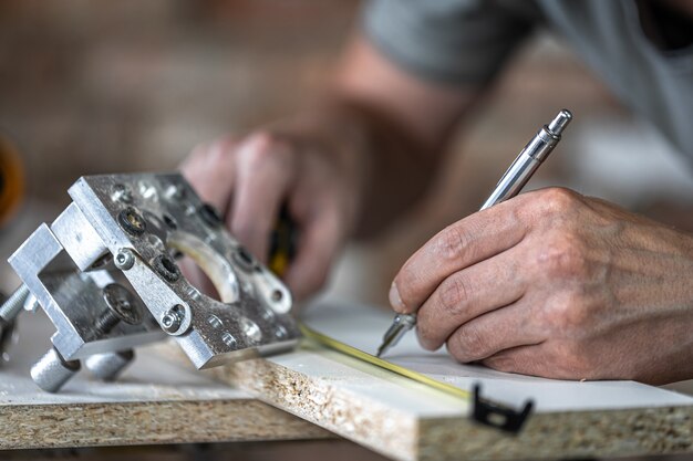 Close up a professional tool for precision drilling in wood.