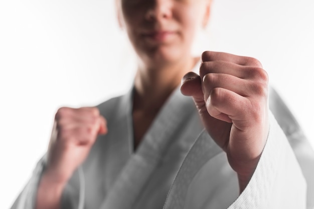 Free photo close up punch of karate woman