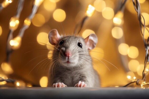 Close up on rat near yellow lights