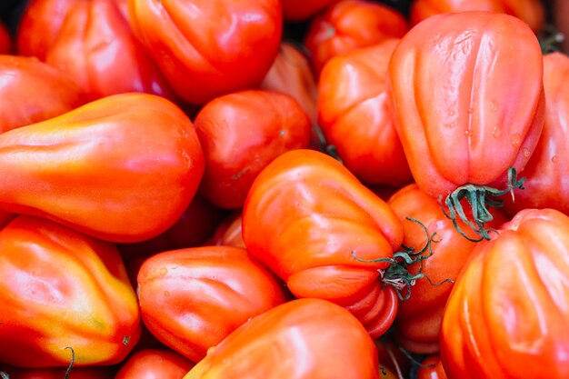 Close-up of red heirloom tomatoes