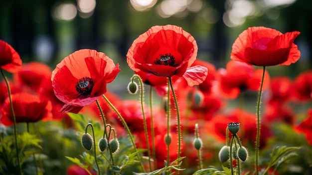 Free Photo close up on red poppies