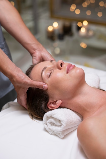 Close up relaxed woman getting massage