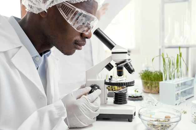 Close up researcher in laboratory