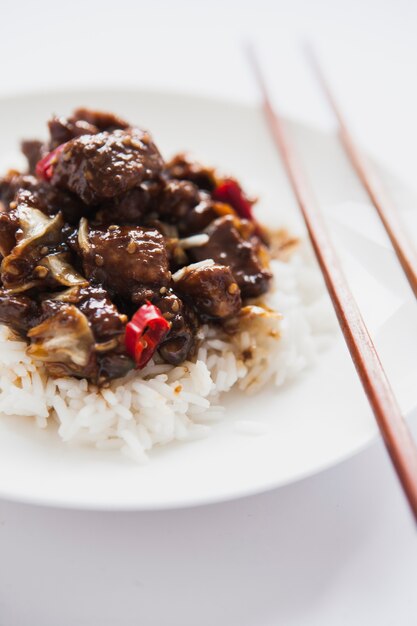 Close-up rice and meat