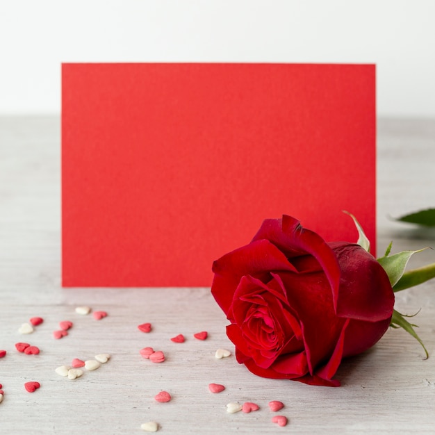 Close-up of rose with hearts for valentines day