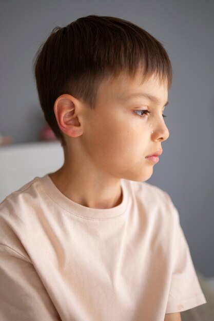 Close up on sad boy portrait