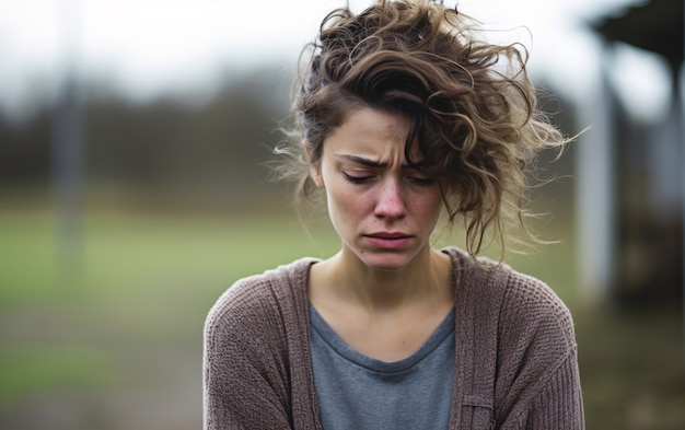 Free photo close up on sad woman