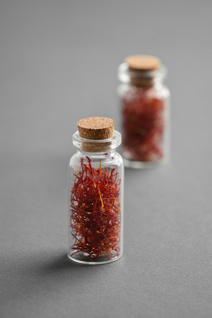 Free photo close up on saffron in small bottles