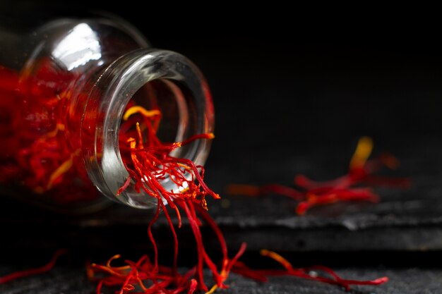 Close-up saffron still life arrangement