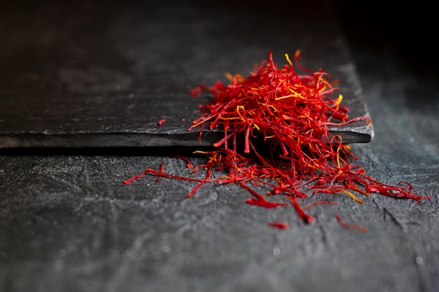 Close-up saffron still life arrangement