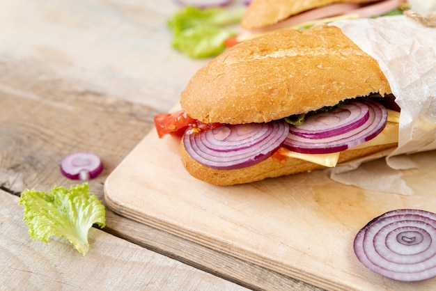 Close-up sandwich on cutting board