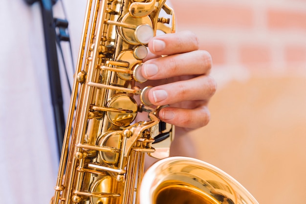 Free Photo close up of saxophone keys