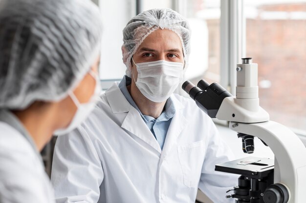 Close up scientist in laboratory