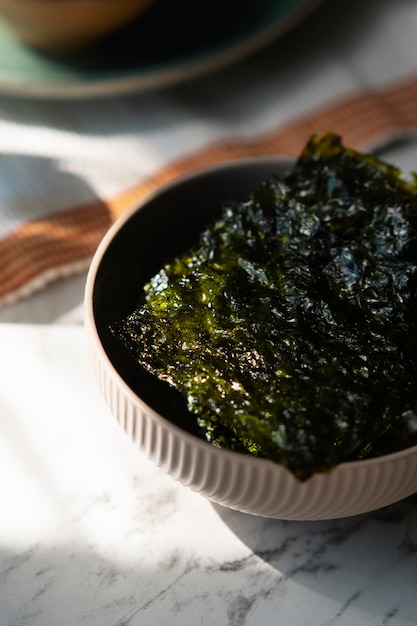 Close up on  seaweed snacks