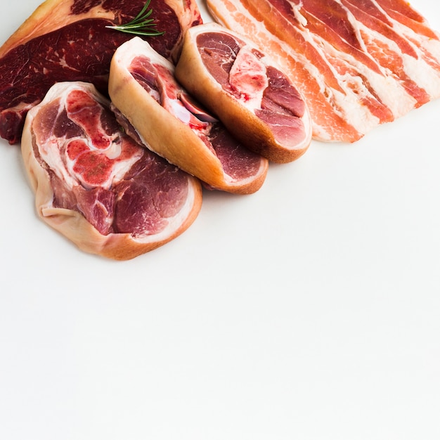 Close-up selection of fresh meat on the table