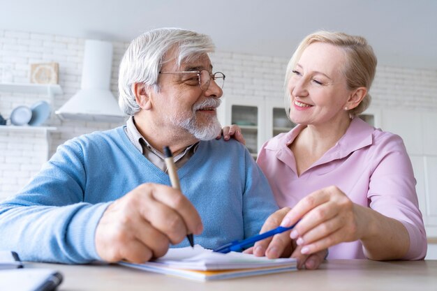 Close up on senior couple while learning