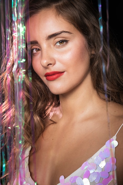 Free Photo close-up shot of beautiful woman with long hair wearing a white dress