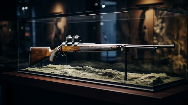 Free photo close up on shotgun showcased in museum