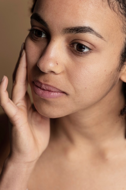 Close up on skin pores during face care routine