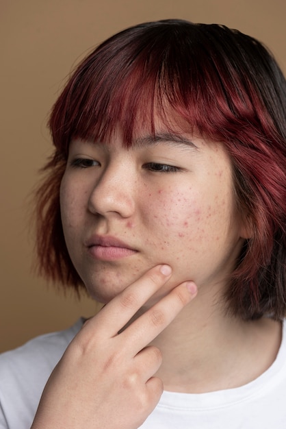 Close up on skin pores during face care routine