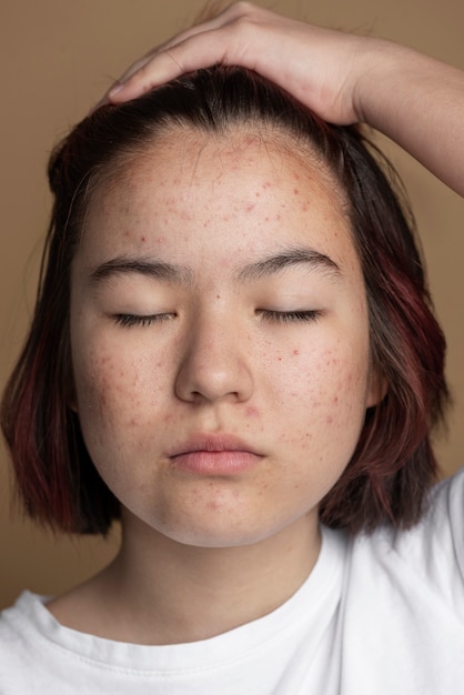 Close up on skin pores during face care routine