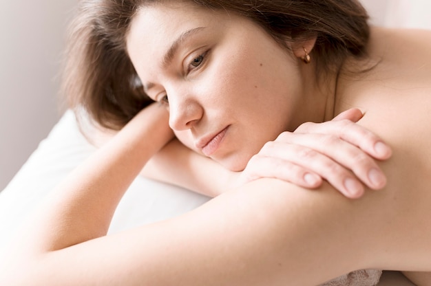 Close-up sleepy beautiful woman