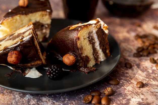 Close-up slices of cake on a plate