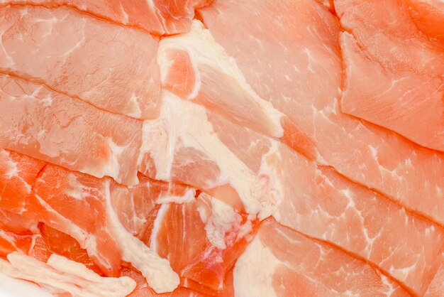 Close up of Slide  raw pork  .