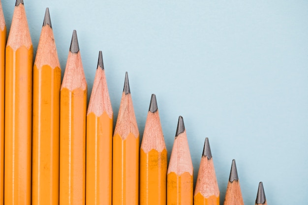 Free photo close-up sloping rope of graphite pencils