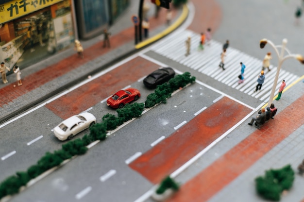 Free photo close up of small cars model on the road, traffic conception.