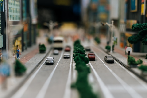 Free photo close up of small cars model on the road, traffic conception.