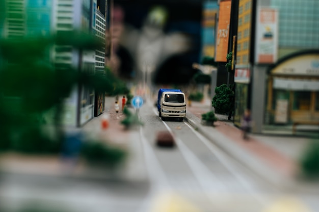 Free photo close up of small cars model on the road, traffic conception.