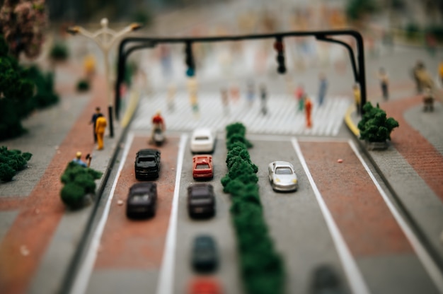 Free photo close up of small cars model on the road, traffic conception.