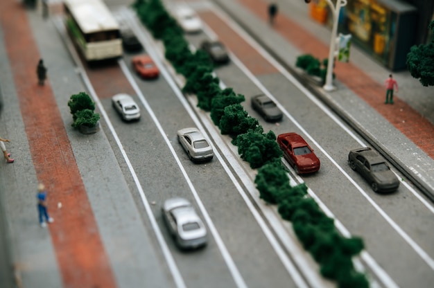 Free photo close up of small cars model on the road, traffic conception.