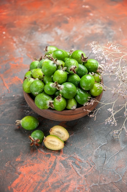 Close up on small vitamin bomb fresh feijoas fruits