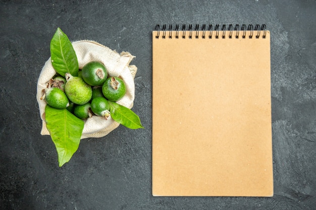 Close up on small vitamin bomb fresh feijoas fruits