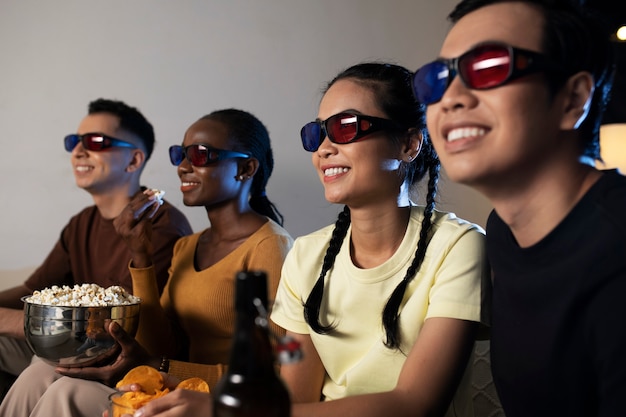 Close up smiley friends wearing glasses