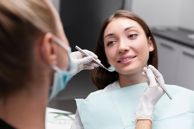 Close up smiley patient at dentist appointment