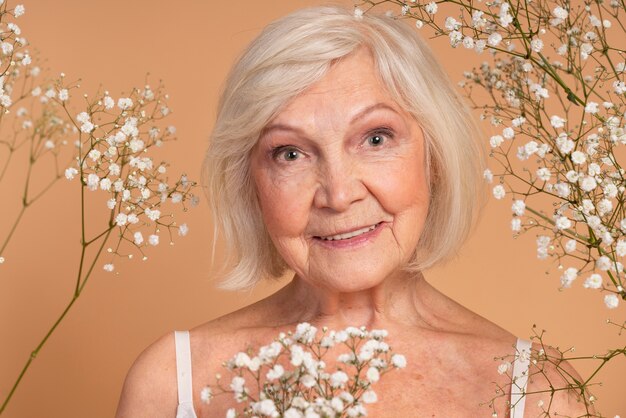 Close up smiley senior woman portrait