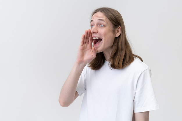 Close up smiley teen screaming