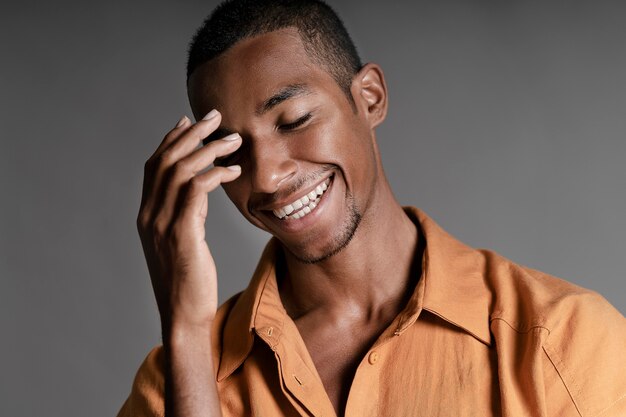 Close up smiley transgender posing